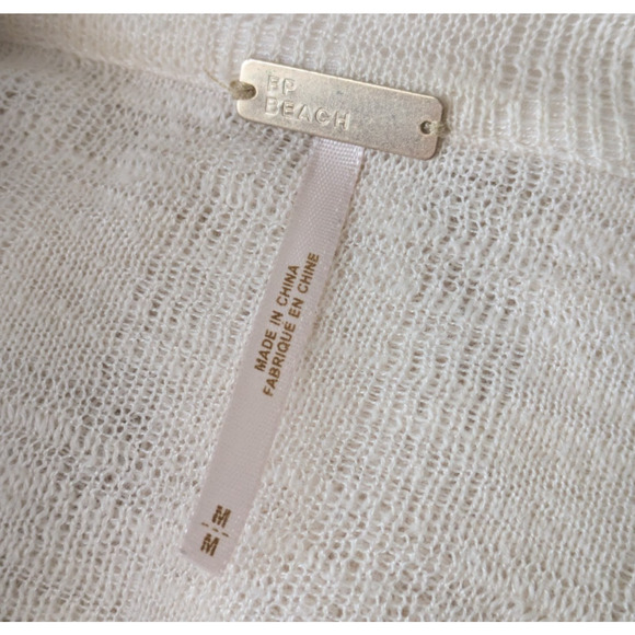 FP Beach Free People Reality Bites Knit Button Up Collared Sheer Top Size Medium - Picture 3 of 7